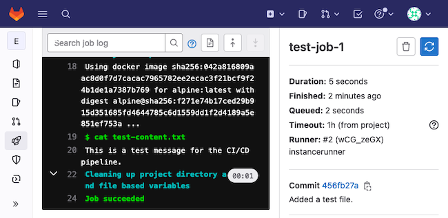 Example results for a test job from an autoscaling runner Example results for a test job from an autoscaling runner